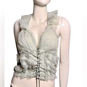 Victorian coquette Ruffled halter Sleeveless Top XL runs small mint color